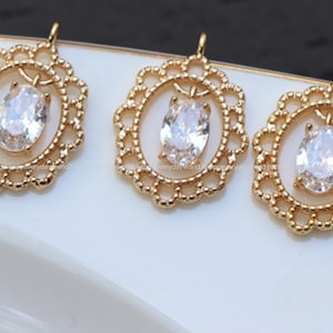 Clear Cubic Zirconia  Pendant 14x17mm Gold Plated Pendant earring Charms Wedding Jewelry making Findings Craft Supplies ns687-1