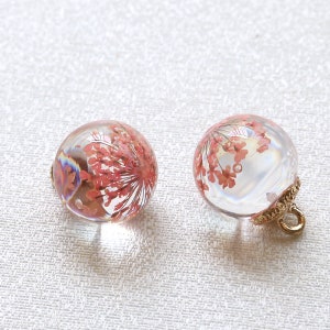rosa Echte Blume Anhänger 16x21mm Gold Gepresste Blume Glas Charms Perlen Getrocknete Blume Anhänger Schmuckzubehör Bastelbedarf er2430-5d