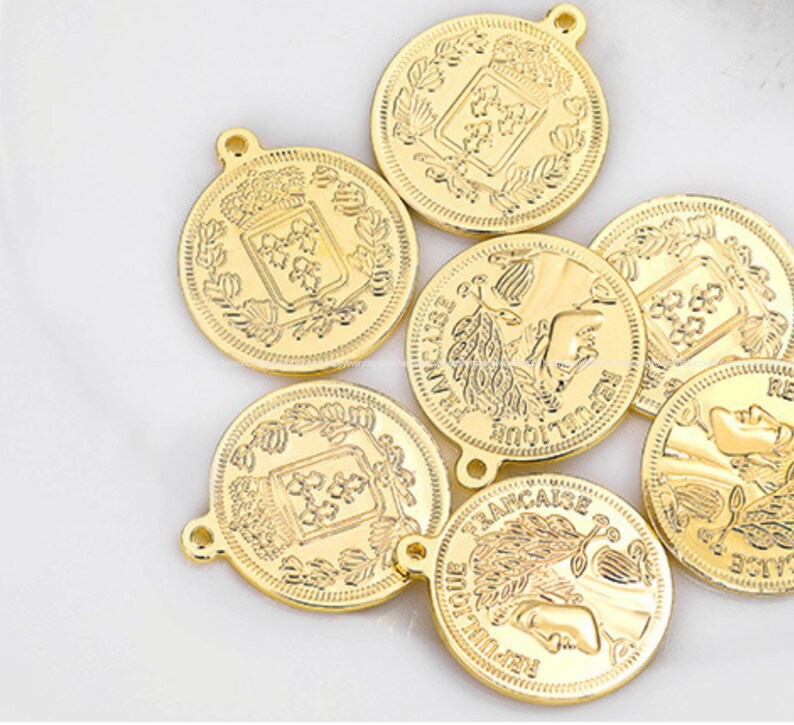 gold Coin Pendant disc pendant Round charms Coin 14k Gold Plated earring making Necklace Wholesale Findings Craft Supplies ga840-ALL