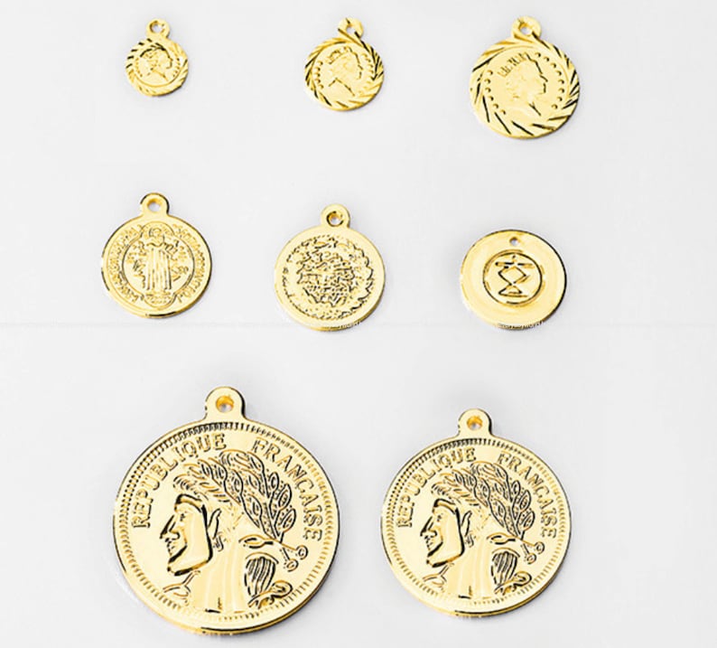 gold Coin Pendant disc pendant Round charms Coin 14k Gold Plated earring making Necklace Wholesale Findings Craft Supplies ga840-ALL