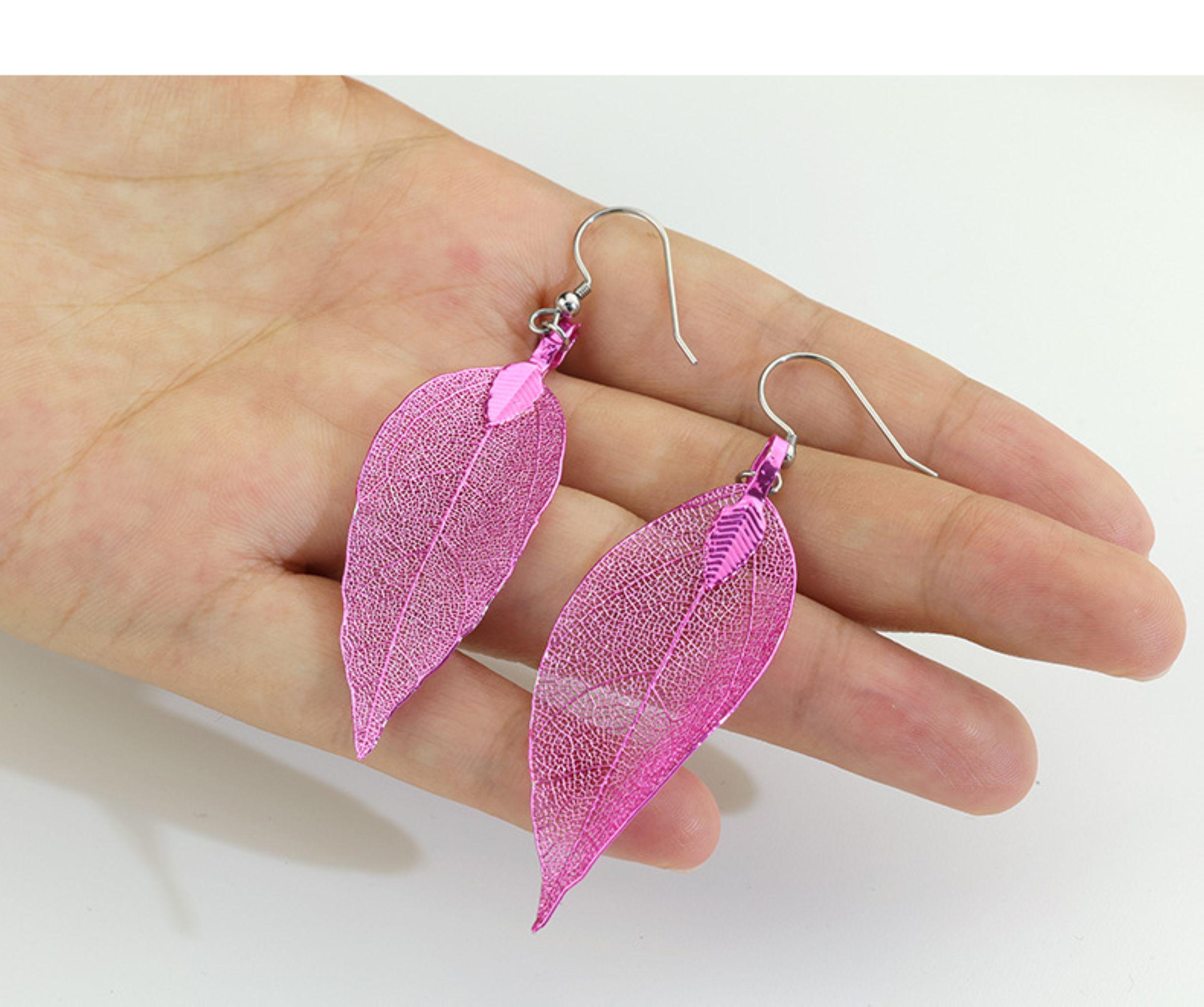 pink leaf earrings charm Natural Leaf charm Leaves pendant plated Pendant earring making DIY Jewelry Findings Wholesale Supplies er2601