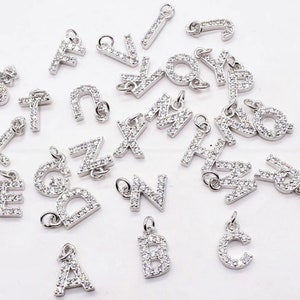 Silver Crystal Alphabet Initial Letter Pendant Silver plated Cubic Mirror Polished Alphabet Upper case Findings Supplies hj1001-Ae