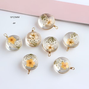 yellow Real flower Pendant 18x23mm Gold Pressed Flower Glass charms beads Dried Flower pendant Jewelry Findings Craft Supplies er2378s
