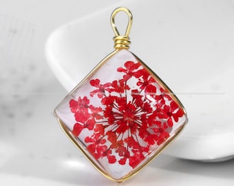 Red Real flower Pendant 16x21mm Gold Pressed Flower Glass charms beads Dried Flower pendant Jewelry Findings Craft Supplies ga582-3v