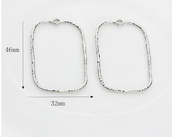 Ciondolo quadrato Ciondolo cavo in argento martellato 32x46mm Ciondolo geometrico placcato argento Accessori per gioielli Forniture all'ingrosso er2441a