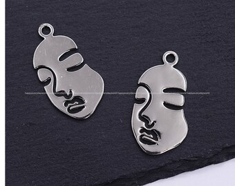 18x32mm Silver plated face Pendant human abstract face pendant Silver plated earring charms Face Jewelry Supplies Findings Wholesale NR539-K