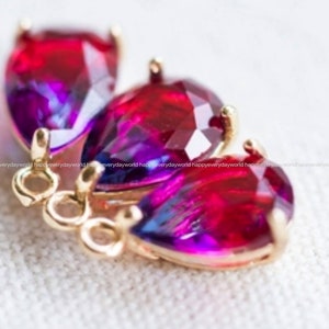 Fuchsia  purple glass Pendant 13x7mm teardrop Jewelry making earring making crystal Charms gold plated Findings Craft Supplies cj605-4