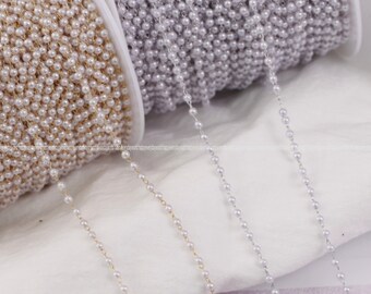 3mm Pearl Beads chain Handmade Gold Silver Plated Pearl Chain beaded chain DIY Jewelry Findings Wholesale Supplies hh968-2r