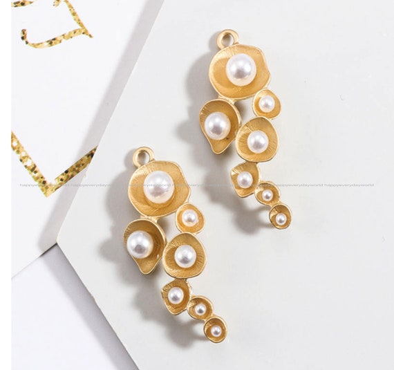 Pearl Gold Charms 16x35mm Pendant Charms 14k Gold Plated Earring