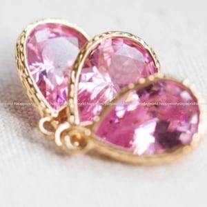 Pink glass Pendant 19x12mm teardrop waterdrop Jewelry making earring making crystal Charms gold plated Findings Craft Supplies cj606-3r