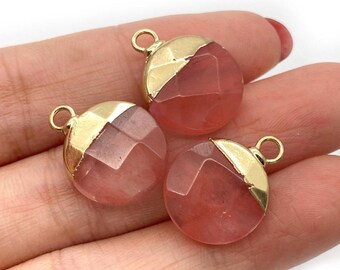 red stone charm Natural stone gold pendant 15x19mm 14k gold plated beads Stone Charms stone Jewelry Findings Wholesale Supplies er2567
