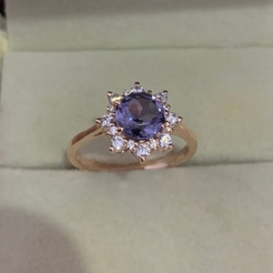 alexandrite bridal wedding ring, vintage engagement ring, proposal ring for her, unique women anniversary ring, alexandrite halo gift ring