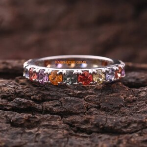 Rainbow Sapphire ring, Rainbow eternity band ring gold, multi gemstone eternity band, multi sapphire band ring, matching band, Gift for Her