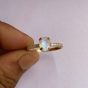 Dainty Moonstone Ring-Natural Moonstone Ring-Minimalist Ring-Stacking Ring-Oval Moonstone Ring-Sterling Silver Ring-14K Solid Gold Ring