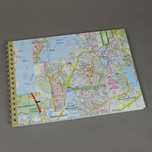 Fotoalbum mit Stadtplan Kiel Gästebuch für Segler Landkarten Upcycling Spiralheftung Fotoalbum Kiel Souvenir Seglergeschenk Kieler Woche