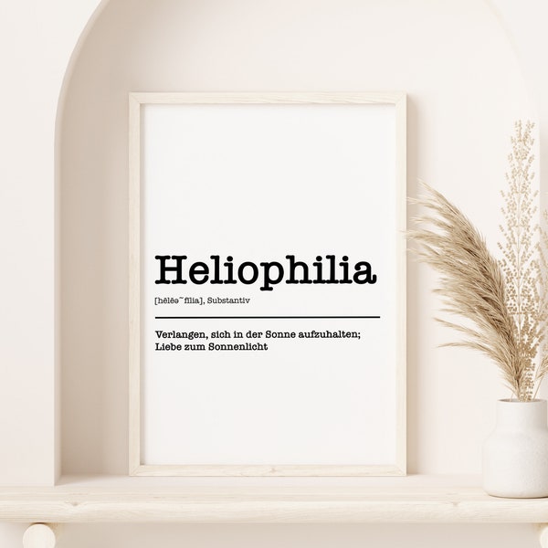 Poster "Heliophilia" | Wohnzimmer | Deko | Geschenk | Definition | Minimalistisch | Geburtstag | Wandkunst | Wörterbuch Kunst | Deutsch