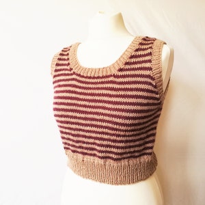 Knitting Pattern Crop Top Striped Sleeveless Top PDF Pattern Size Medium Large Easy Beginner Friendly