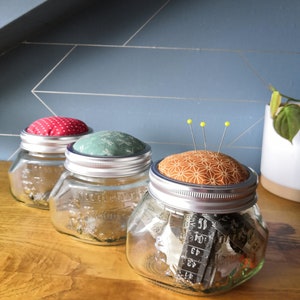 Pin cushion, needle jar, sewing storage