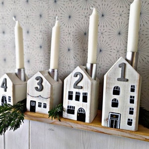 Advent candles, Advent houses, wooden houses