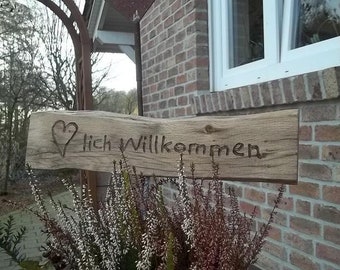 Herzlich Willkommen" Schild aus Eiche