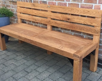 Oak bench "rustic" with backrest, 1.80 m // GREGOR-DESIGN