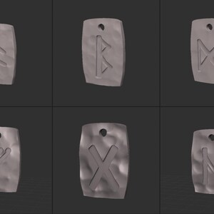 Collection of 3D Pendant Models with Elder Futhark Runes, Nordic Runes Charm, Viking Amulet, Nordic Talisman