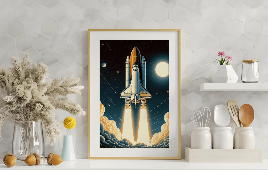 Space Shuttle Poster NASA Wall Art Print, Rocket Ship Art, Spacecraft ...