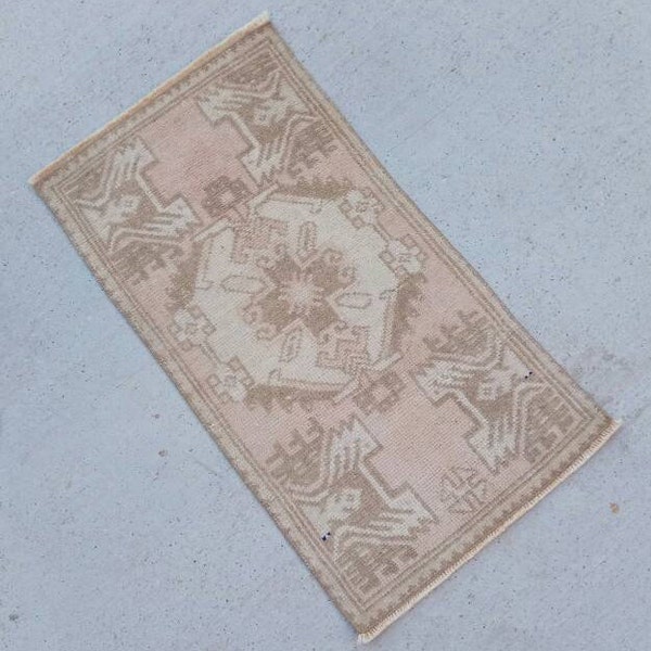 Kleine Vintage Tapijt, Oushak Tapijt, Vintage Tapijt, Oosterse rug, Turks tapijt, Handgemaakt tapijt, Anotalian Rug, Gedempte Kleuren Tapijt, Decoratieve Rug 1'5"×2'7"ft