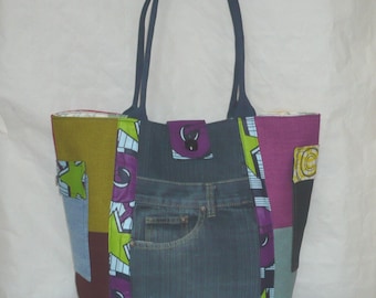 sac cabas en jean et tissu Ella