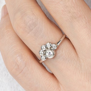 Half Halo Crown Diamond Engagement Ring, 6 Stone Cluster Diamond Wedding Ring, Round Cut Bezel Setting Diamond Ring