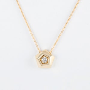 Natural Diamond Pentagon Necklace Solitaire Necklace made of 14K Solid Gold Layering Necklace image 2