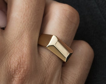 Signet Gold Men's Ring, 14k Solid Gold Rectangle Signet ring For Men, Unique Men Gold Jewelry