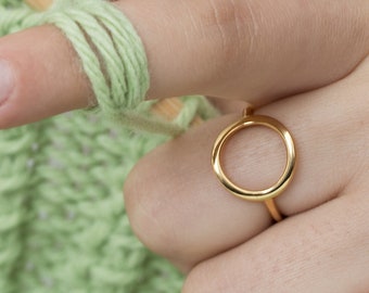 Big Circle Gold Ring, Solid 14K Yellow Gold Circle Of Life Band, Promise Ring For Her, Gift For Girlfriend, Gold Jewelry