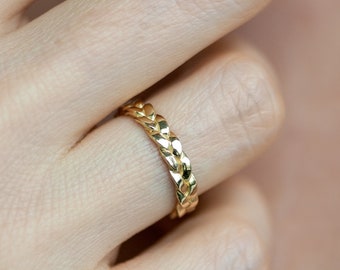 Unique Handmade Unisex Braided Gold Wedding Eternity Band, Nostalgic Friendship Braid 14K Yellow Solid Gold Stacking Ring, Promise Gold Ring