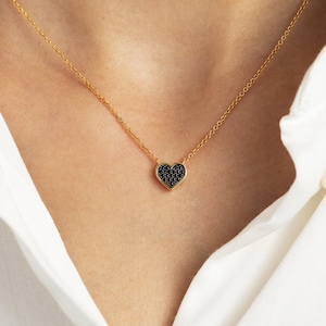 Black Diamond Heart Necklace / 14k Solid Gold Diamond Micro Pave Heart Pendant / Graduation Gift For Daughter / Diamond Gift For Women image 1