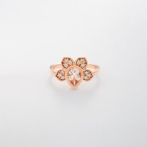 Flower Engagement Ring Lotus Flower Diamond Ring 14K Rose Gold Morganite & Diamonds Ring Solid Gold Light Pink Morganite Ring image 4