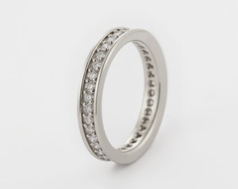 VS Diamond And 14K White Gold Eternity Band, Minimal Diamond Engagement Ring, Anniversary Diamond Band Gift For Wife, Stacking Diamond Ring
