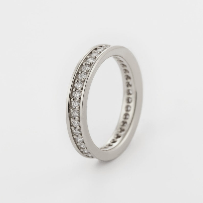 VS Diamond And 14K White Gold Eternity Band, Minimal Diamond Engagement Ring, Anniversary Diamond Band Gift For Wife, Stacking Diamond Ring image 1
