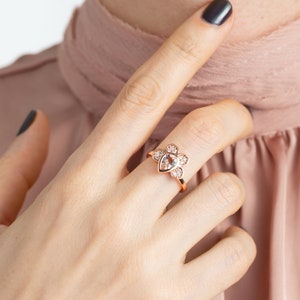 Flower Engagement Ring Lotus Flower Diamond Ring 14K Rose Gold Morganite & Diamonds Ring Solid Gold Light Pink Morganite Ring image 6