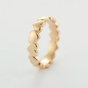 Eternity Wedding Gold Heart Band Stacking Heart Ring 14K Solid Gold Heart Band Unique Gold Wedding Ring image 4