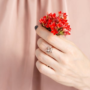 Flower Engagement Ring Lotus Flower Diamond Ring 14K Rose Gold Morganite & Diamonds Ring Solid Gold Light Pink Morganite Ring image 3