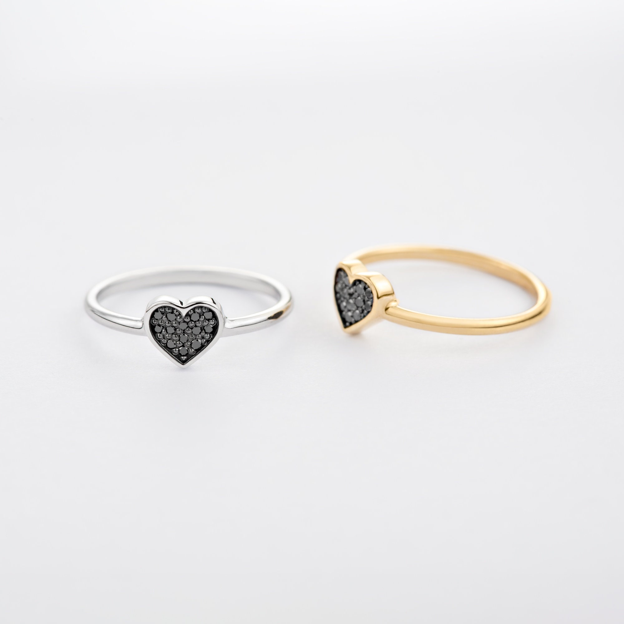Pave Black Diamond Heart Ring 14K Solid Gold Diamond Heart Etsy Israel