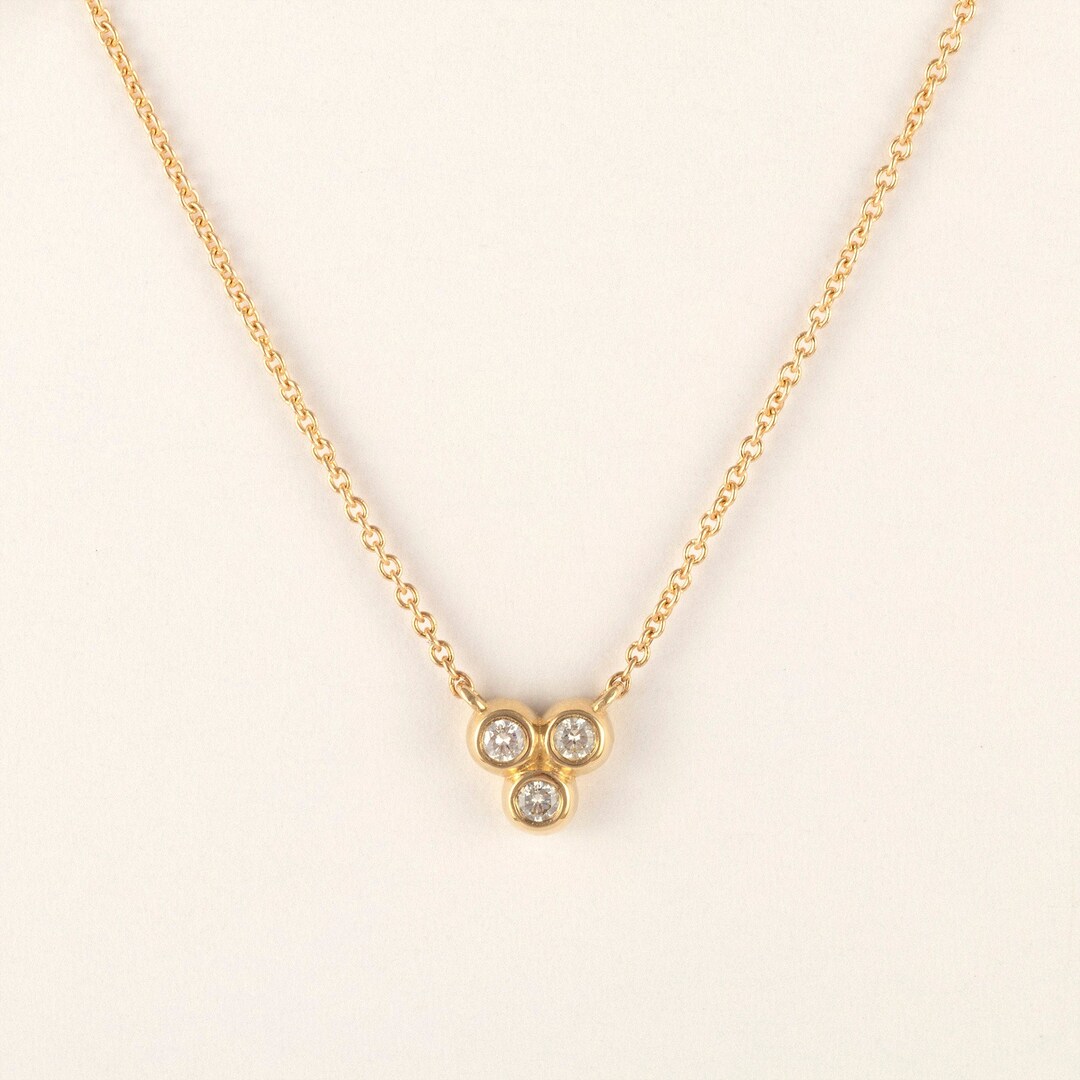 Dainty Layering Three Diamond Necklace Solid 14k Gold Trio - Etsy Israel