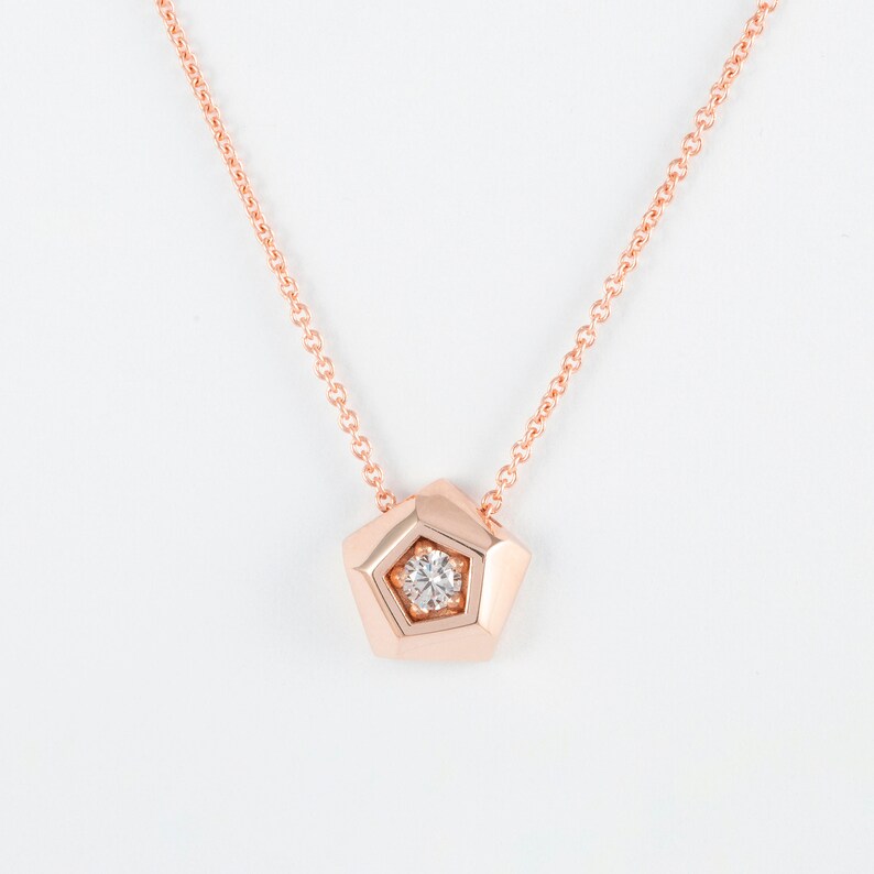 Natural Diamond Pentagon Necklace Solitaire Necklace made of 14K Solid Gold Layering Necklace image 4