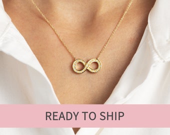 READY TO SHIP - 14K Yellow Gold Infinity Necklace | Delicate Diamond Infinity Pendant | Infinity Knot Symbol Necklace | Anniversary Necklace