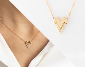 Modern Geometric Solid Gold Heart Set with Natural White Diamonds