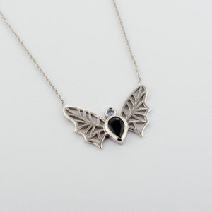 14K Gold Wings Pendant Necklace set with Genuine Teardrop Blue Sapphire Gold Necklace Butterfly Pendant image 5