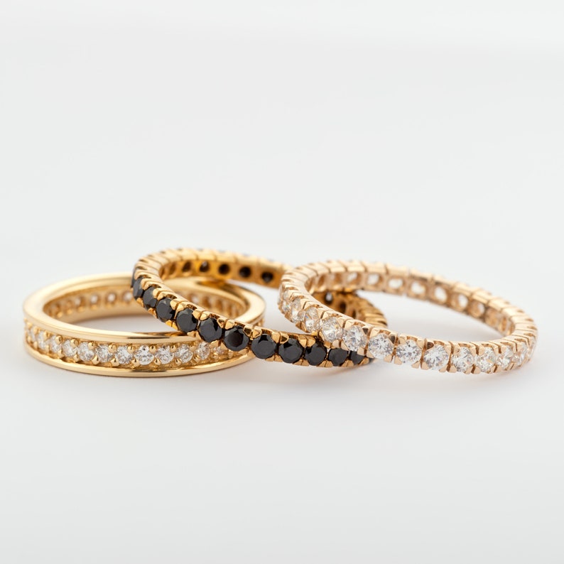 14K Yellow Gold Natural Black Diamond Eternity Ring, Diamond Wedding Band, Minimal Anniversary Diamond Ring, Stacking Diamond Ring image 5