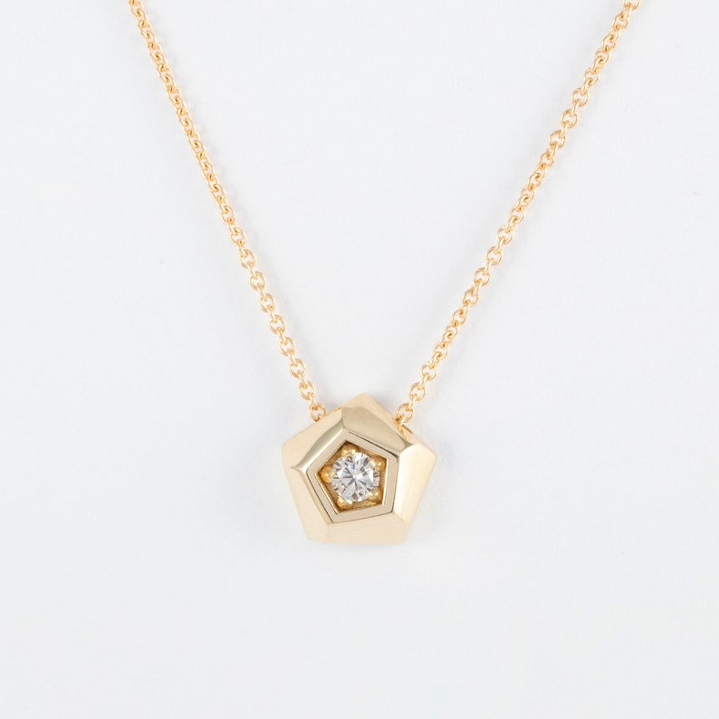 Natural Diamond Pentagon Necklace Solitaire Necklace made of 14K Solid Gold Layering Necklace image 2