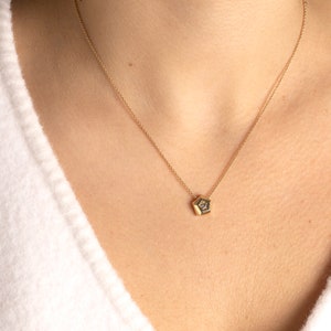 Natural Diamond Pentagon Necklace Solitaire Necklace made of 14K Solid Gold Layering Necklace image 3